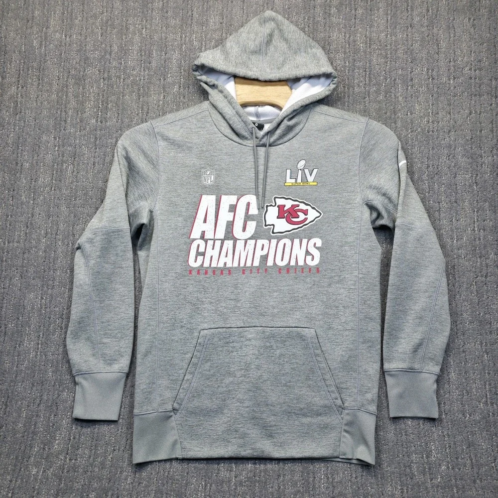Nike KC Chiefs Super Bowl LIV 54 AFC Champions Hoodie‎ Mens M Gray Dri-FIT NFL